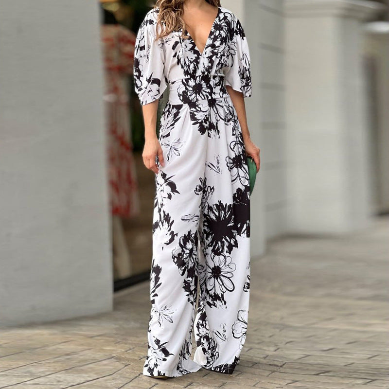 Damen Jumpsuit Florales Design Weite Bein Norvielle