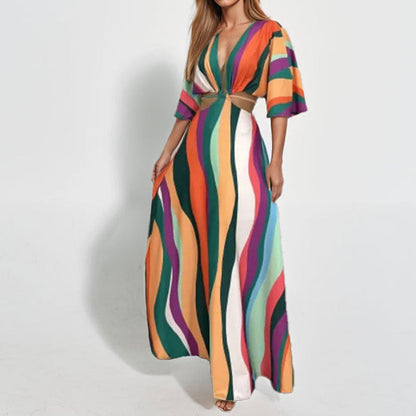 Damen Maxikleid Wellenmuster Elegantes Design Norvielle