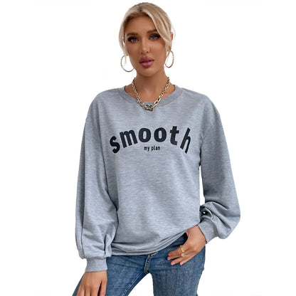 Damen Sweatshirt Puffärmel Schriftzug Grau