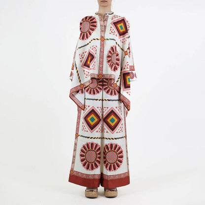 Damen Kaftan-Oberteil Florales Muster Knopf Norvielle