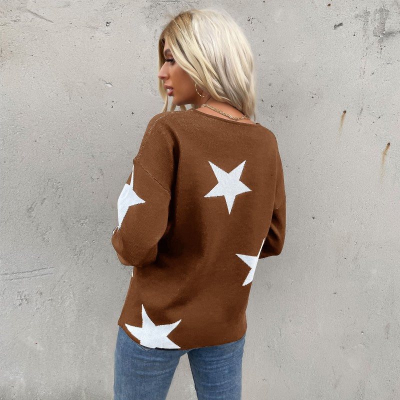 Damen Strickpullover Sternenmotiv Lässiger Schnitt Norvielle