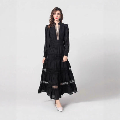 Damen Maxikleid Romantisch Rüschendetails Durchsichtig Norvielle