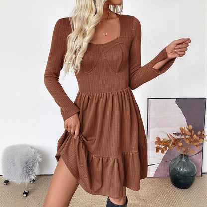 Damen Langarmkleid Tailliert Voluminöser Rock Norvielle - Norvielle