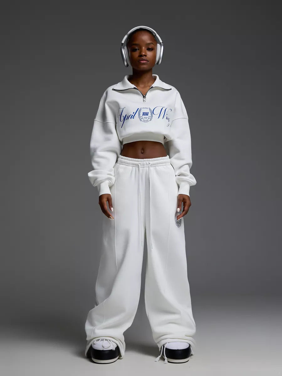 Damen Cropped Sweatshirt Hochkragen Bequem Grau