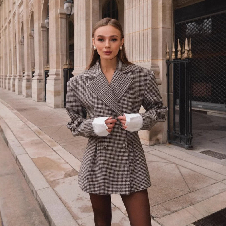 Damen Karo-Blazer Oversized Doppelter Knopfverschluss Norvielle - Norvielle