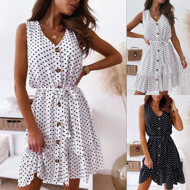 Damen Knielanges Sommerkleid mit Knopfverschluss und Taillengürtel