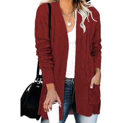 Damen Strickjacke Kabelmuster Offene Taschen Norvielle