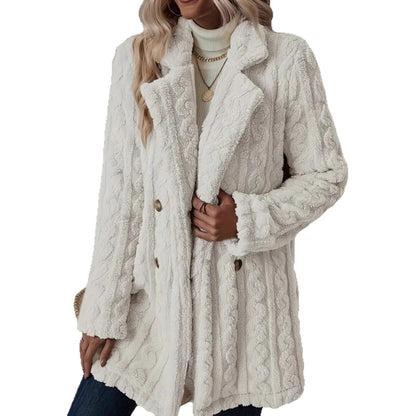 Damen Strickmantel Elegant Knöpfe Beige