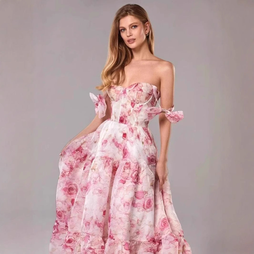 Damen Maxikleid mit Floralmuster und Rüschenträgern Norvielle