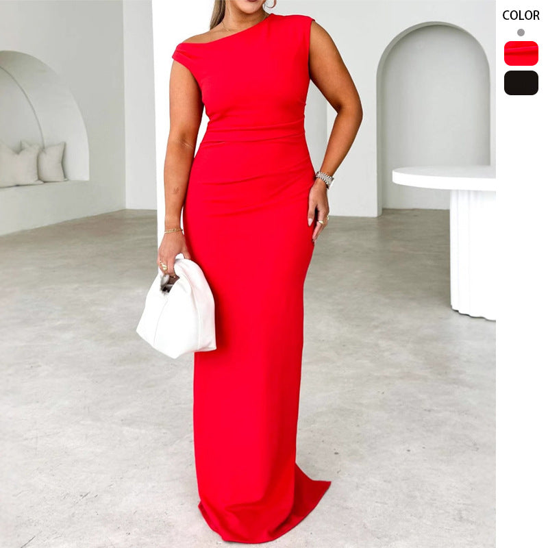 Damen Maxikleid Figurbetonter Stil Wasserfall-Ausschnitt Norvielle - Norvielle