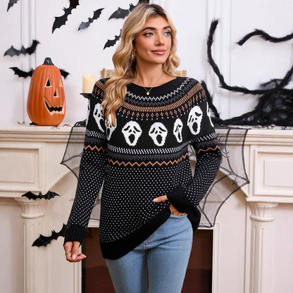 Damen Strickpullover Gemustert Halloween-Motiv Norvielle