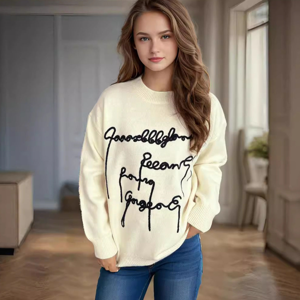 Damen Oversized Pullover mit Schriftzug Norvielle - Norvielle