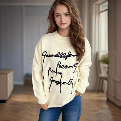 Damen Oversized Pullover mit Schriftzug Norvielle - Norvielle