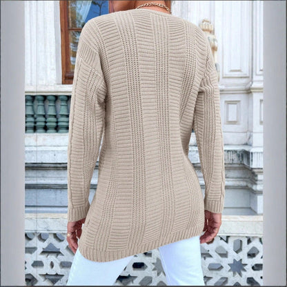 Damen Strickjacke Kabelmuster Klassische Knöpfe Beige