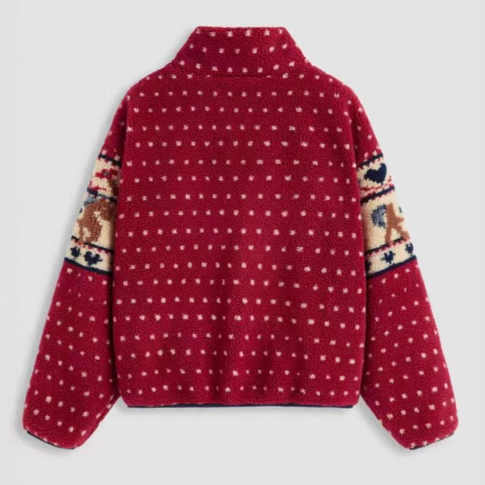 Damen Fleecejacke Tiermuster Hochkragen Norvielle