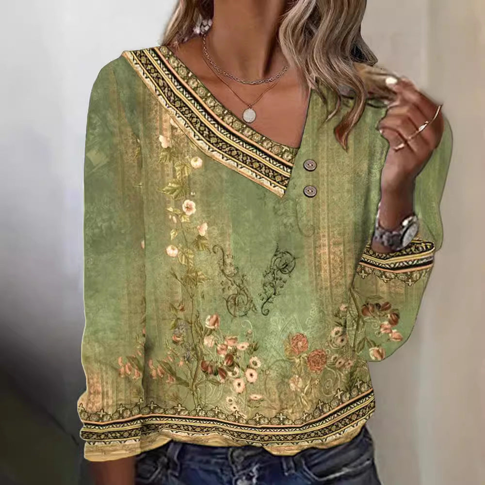 Damen Bluse Floralmuster V-Ausschnitt Bluse Norvielle