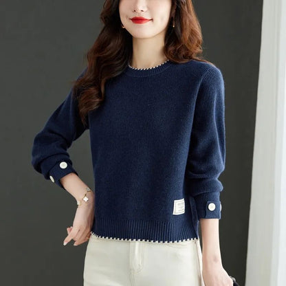 Damen Strickpullover Feine Ribstruktur Modische Knöpfe Norvielle - Norvielle