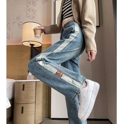Damen Weite Jeans mit seitlichen Streifen