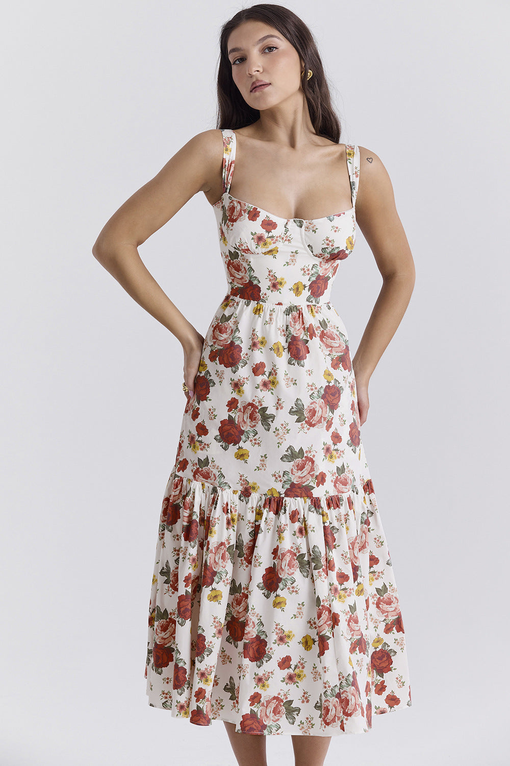Damen Maxikleid Floral Muster Tailliert Leicht Norvielle
