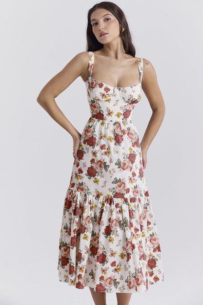 Damen Maxikleid Floral Muster Tailliert Leicht Norvielle