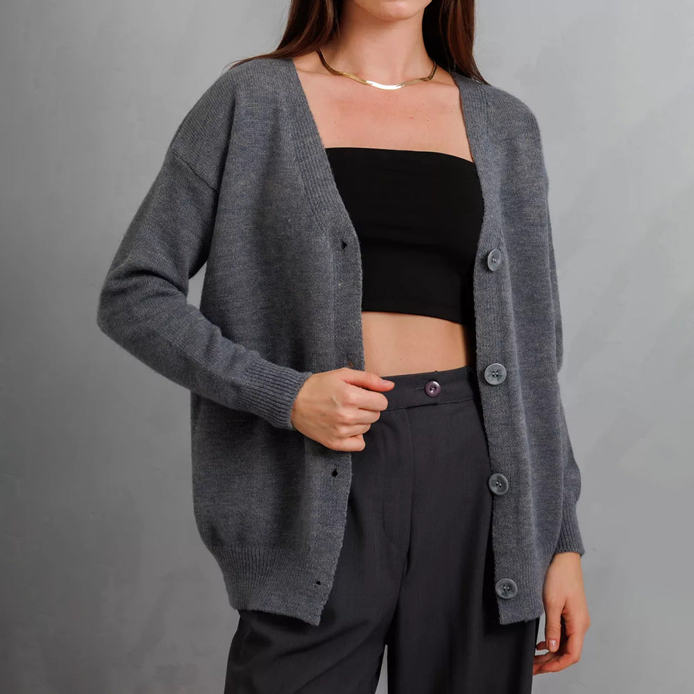 Damen Strickjacke Knöpfe V-Ausschnitt Norvielle - Norvielle