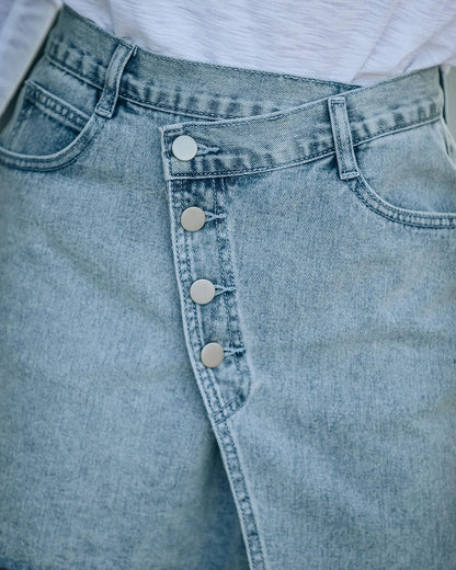Damen Jeansrock Asymmetrisch Knopfleiste