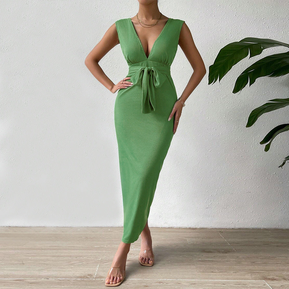 Damen Maxikleid V-Ausschnitt Elegantes Halterdesign Norvielle