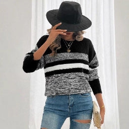 Damen Pullover Gestreift Weit Norvielle