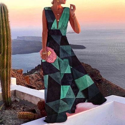 Damen Maxikleid Geometrischer Schnitt V-Ausschnitt