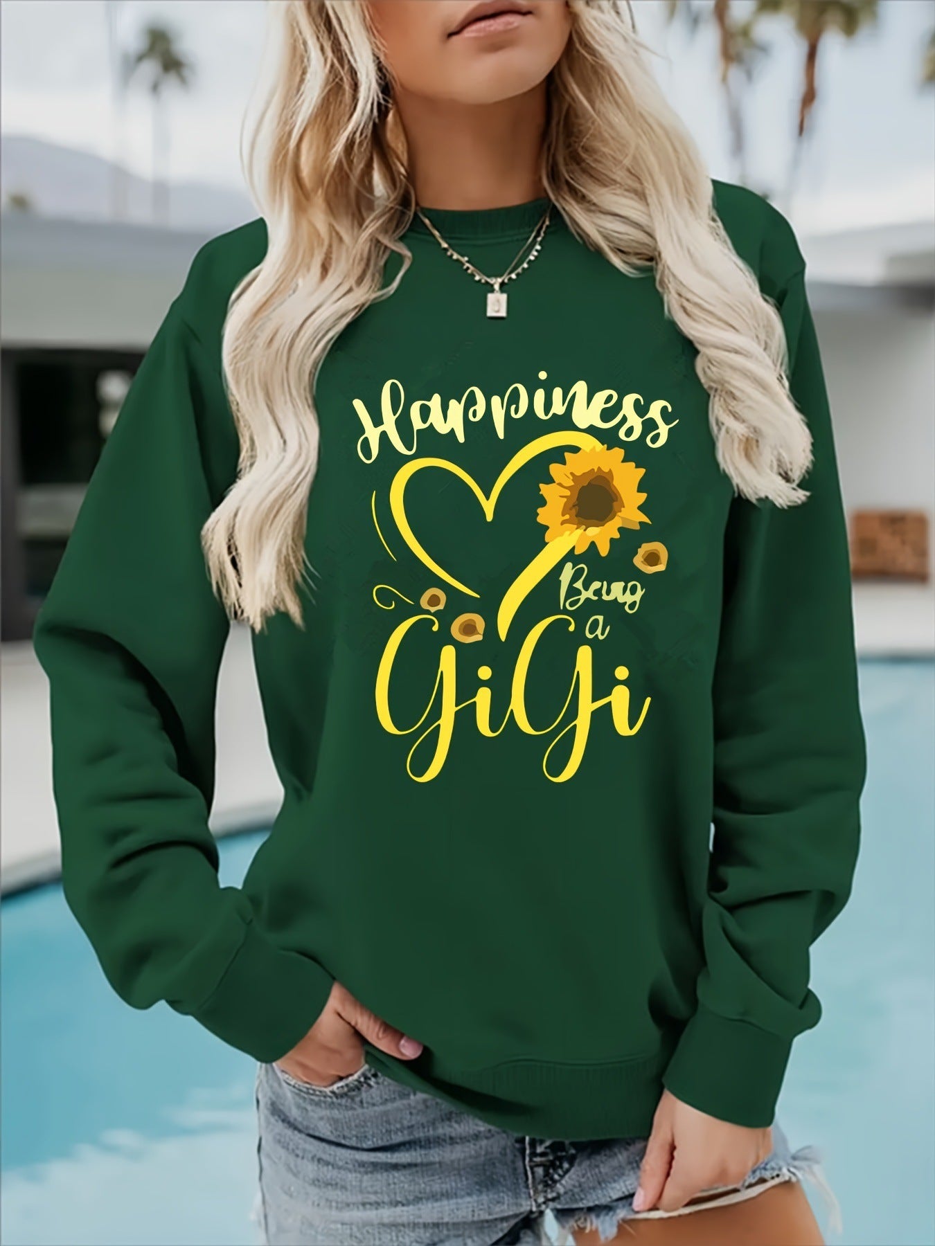 Damen Sweatshirt Voluminöse Ärmel Fröhliches Motiv Norvielle