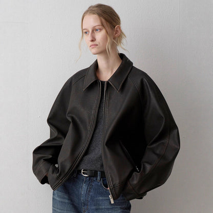 Damen Lederjacke Minimalistisch Norvielle