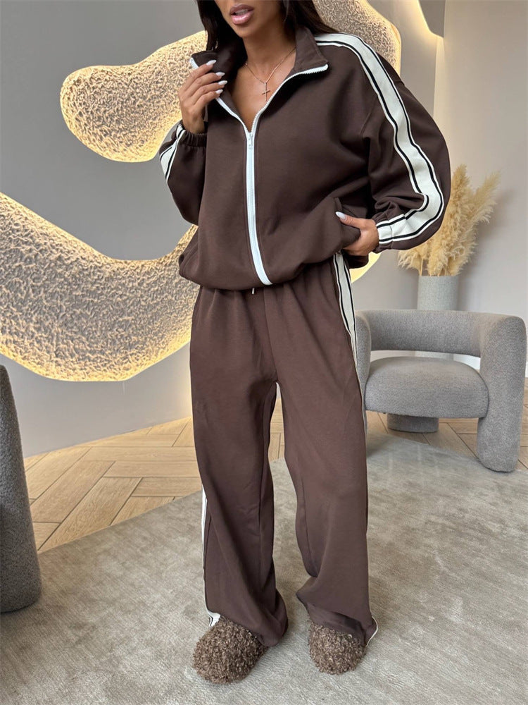 Damen Sportliches Fleece Jogging Set Hoch Seitenschlitze Norvielle