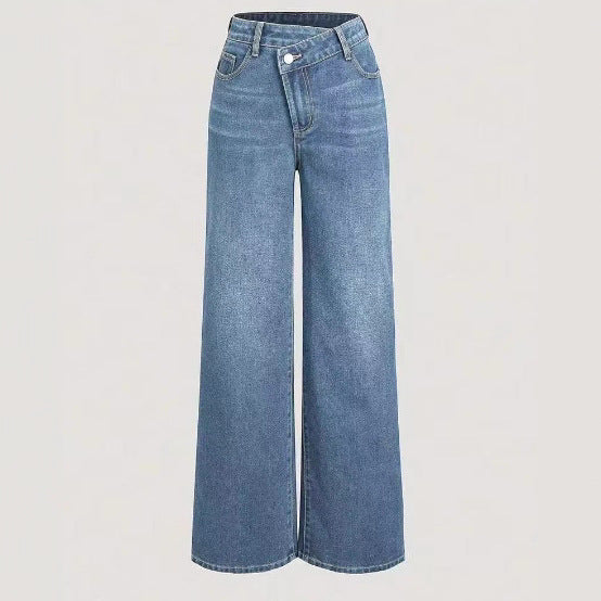 Damen Weite Denim-Hose Hochbund Klassisch
