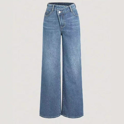 Damen Weite Denim-Hose Hochbund Klassisch