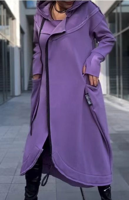 Damen Kapuzenmantel Asymmetrisch Mit Taschen Norvielle