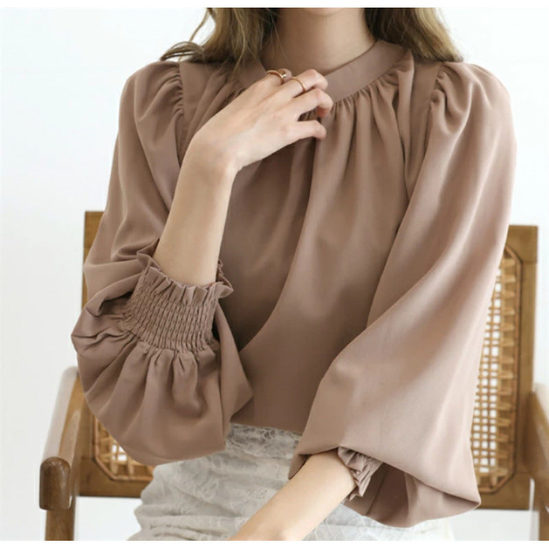 Damen Bluse Voluminöse Ärmel Stehkragen Norvielle - Norvielle