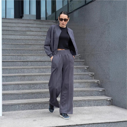 Damen Freizeitanzug-Set Cropped Oberteil Weite Hose Norvielle
