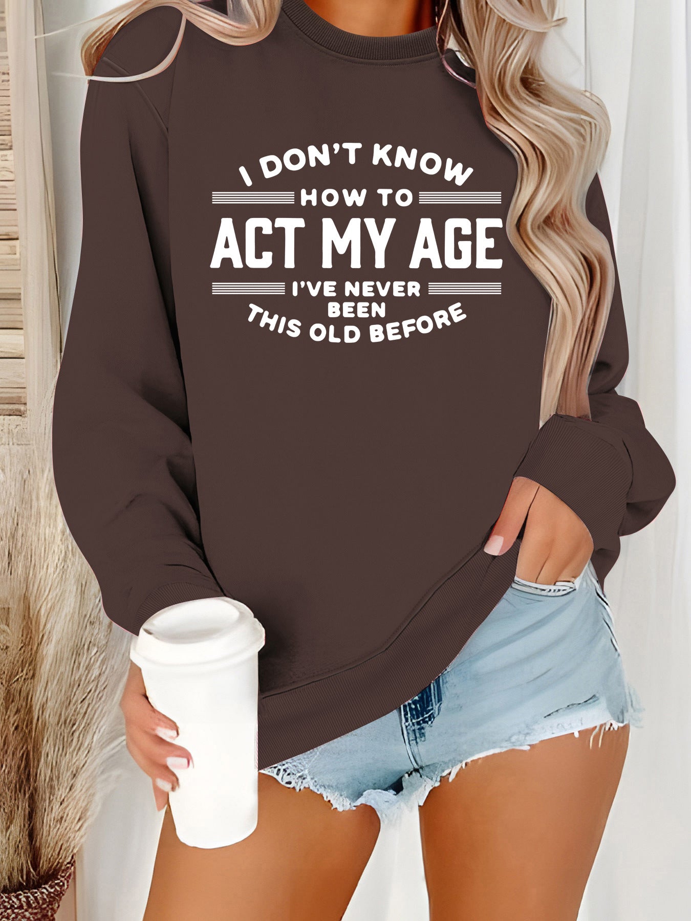 Damen Sweatshirt Lässiger Schnitt Humorvolles Design Grau