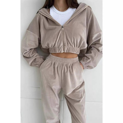 Damen Veloursjacke Elastischer Bund Großer Kragen