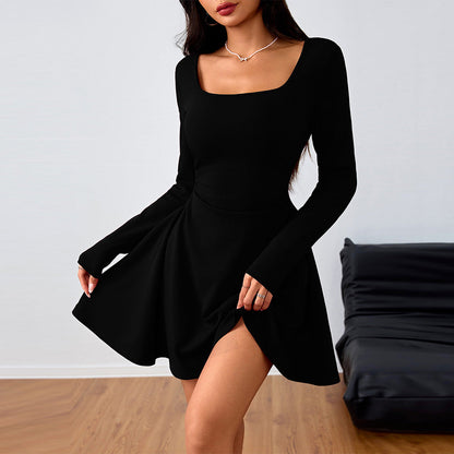 Damen Mini-Kleid Quadratischer Ausschnitt Schwingender Rock Norvielle