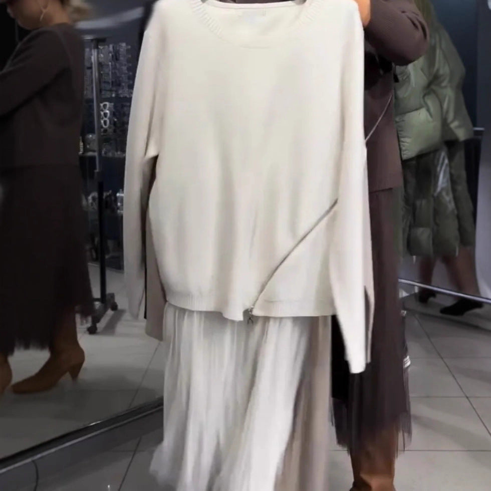 Damen Asymmetrischer Pullover mit Drapierung Norvielle