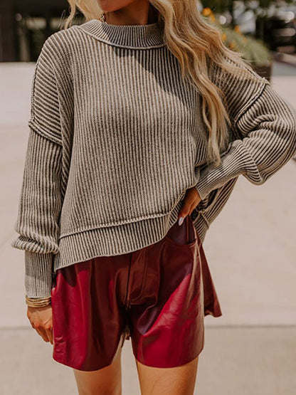 Damen Rollkragenpullover Feinestreifen Oversized Norvielle