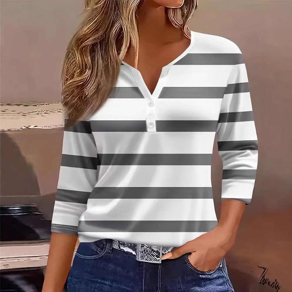 Damen Langarmshirt Marineblau Streifen