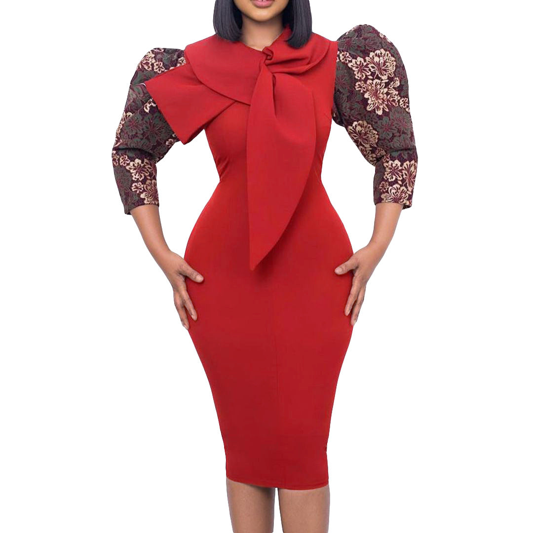 Damen Kleid mit Statement-Kragen und floralem Ärmel Norvielle