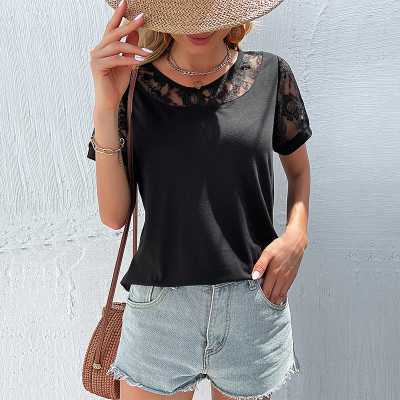 Damen T-Shirt Spitzenärmel Moderner Schnitt