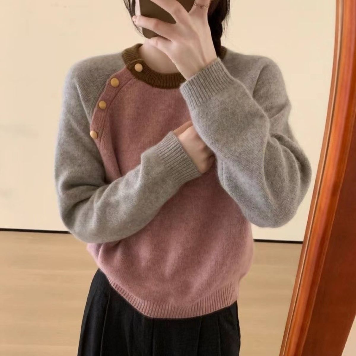 Damen Strickpullover Große Knöpfe Norvielle