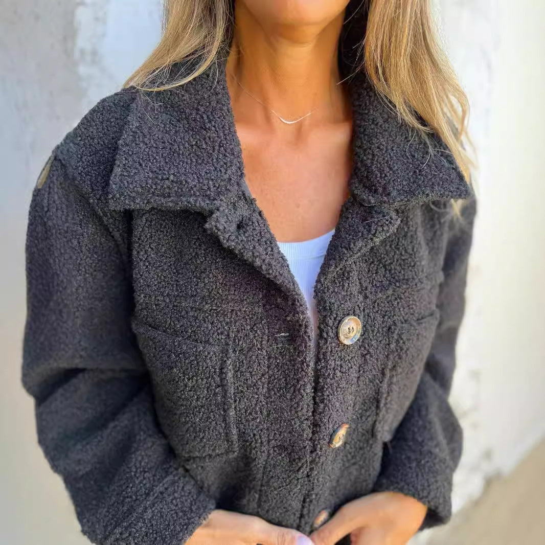 Damen Oversized-Jacke Flauschig mit Taschen und Knöpfen Norvielle