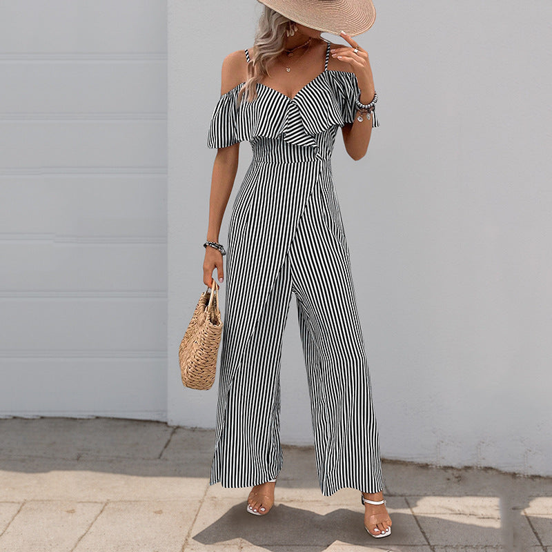 Damen Jumpsuit Schulterfrei Gestreift Norvielle