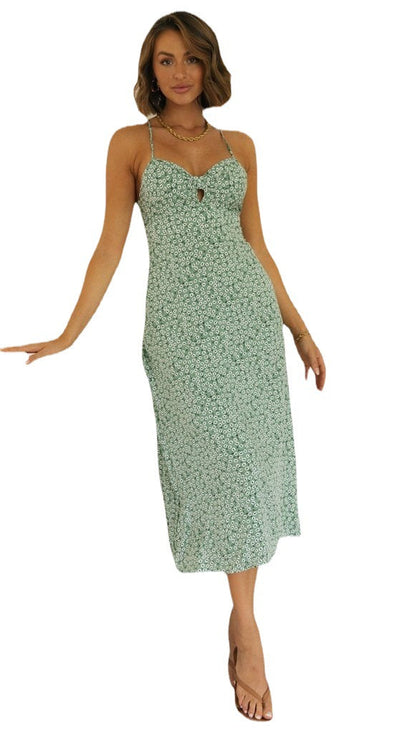 Damen Midikleid Spaghettiträger Herzförmiger Ausschnitt