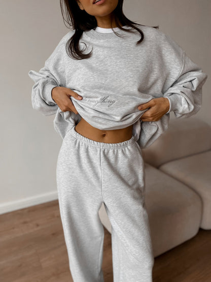 Damen Sweatanzug Bequem Elastischer Bund Oversized Grau